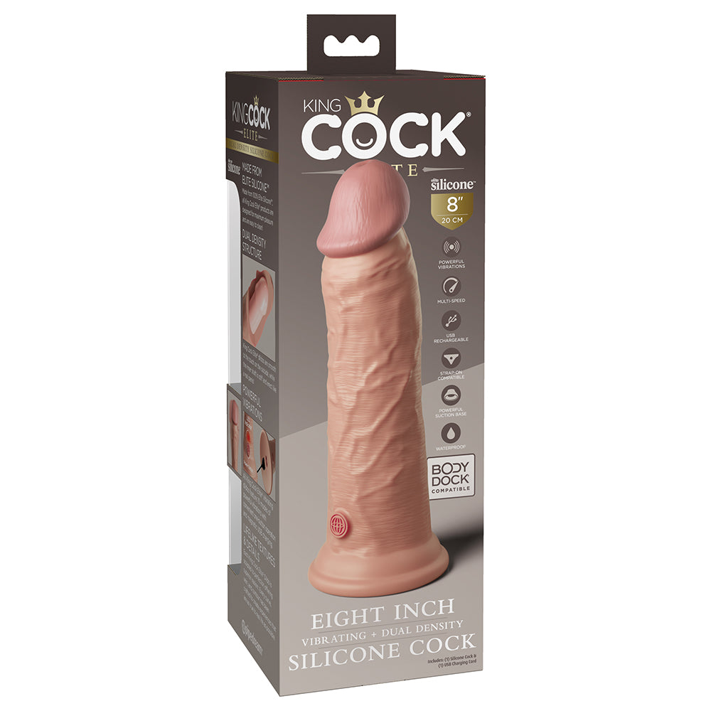 King Cock Elite 8 in. Vibrating Realistic Dildo With Suction Cup Beige - Image 2
