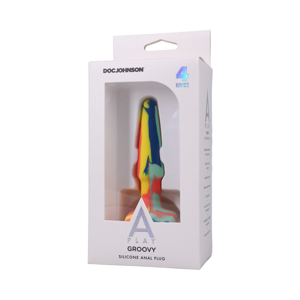A-Play Groovy Silicone Anal Plug 4 in. Multi-Colored, Yellow - Image 5