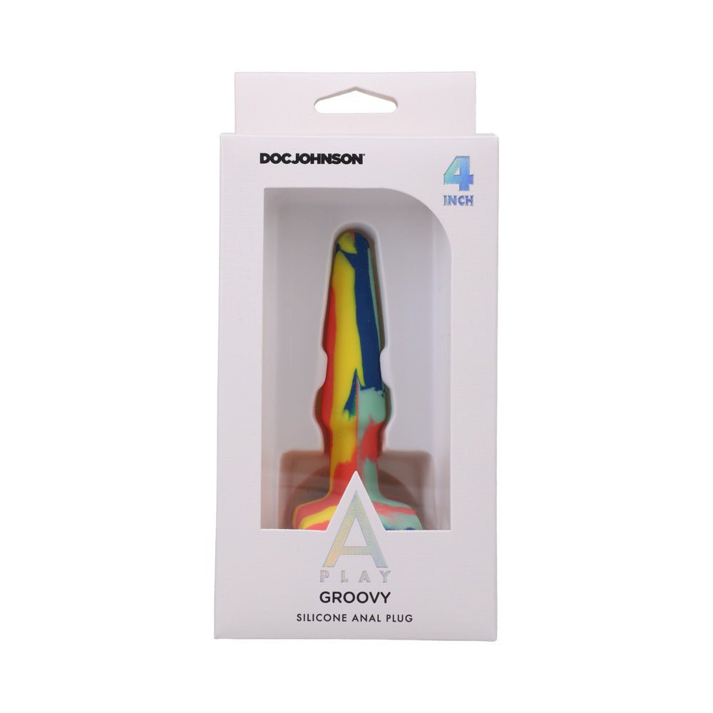 A-Play Groovy Silicone Anal Plug 4 in. Multi-Colored, Yellow - Image 6