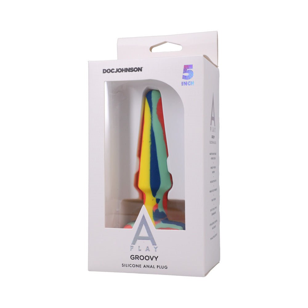 A-Play Groovy Silicone Anal Plug 5 in. Multi-Colored, Yellow - Image 5