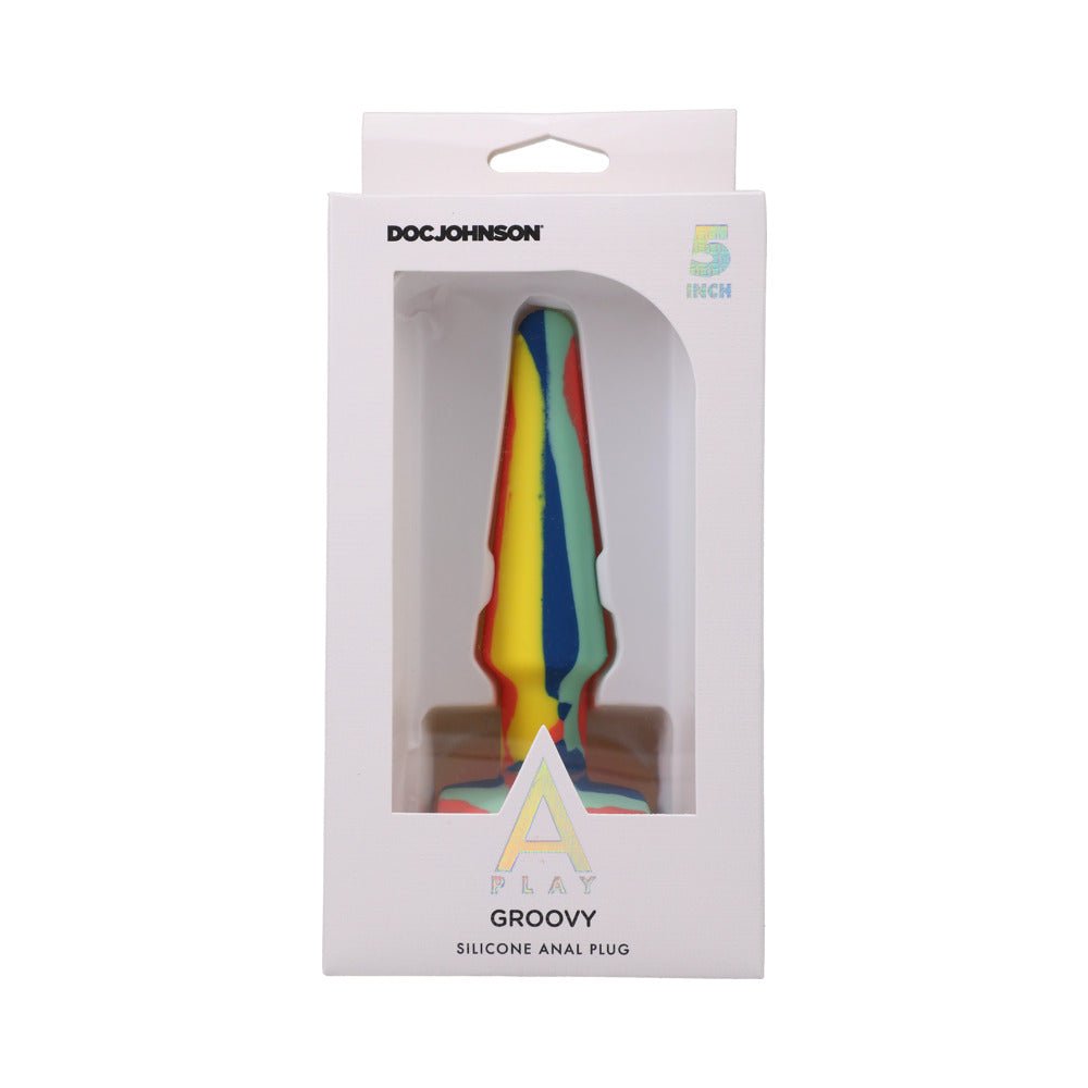A-Play Groovy Silicone Anal Plug 5 in. Multi-Colored, Yellow - Image 6