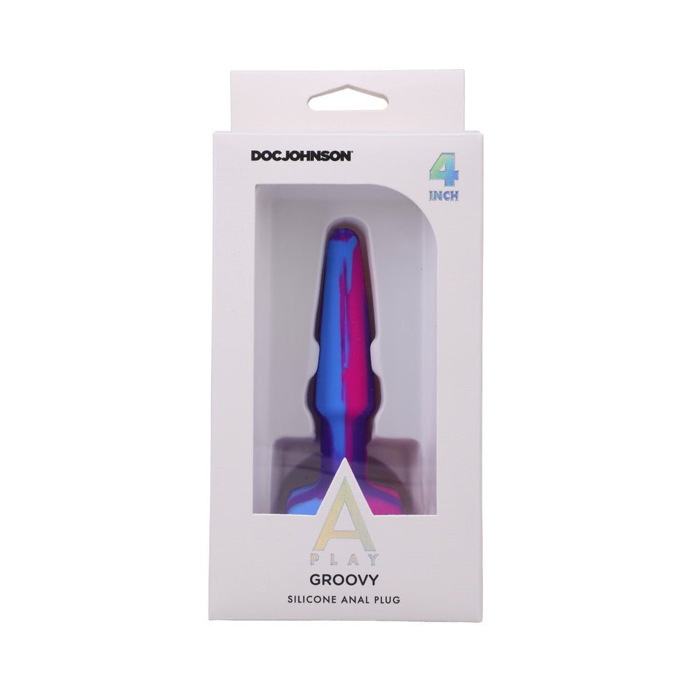 A-Play Groovy Silicone Anal Plug 4 in. Multi-Colored, Pink - Image 5
