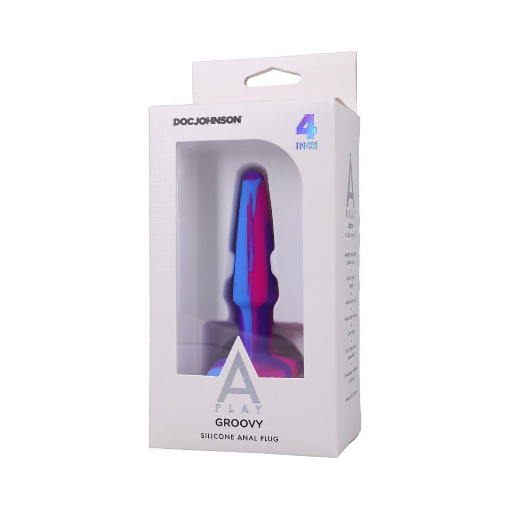 A-Play Groovy Silicone Anal Plug 4 in. Multi-Colored, Pink - Image 6