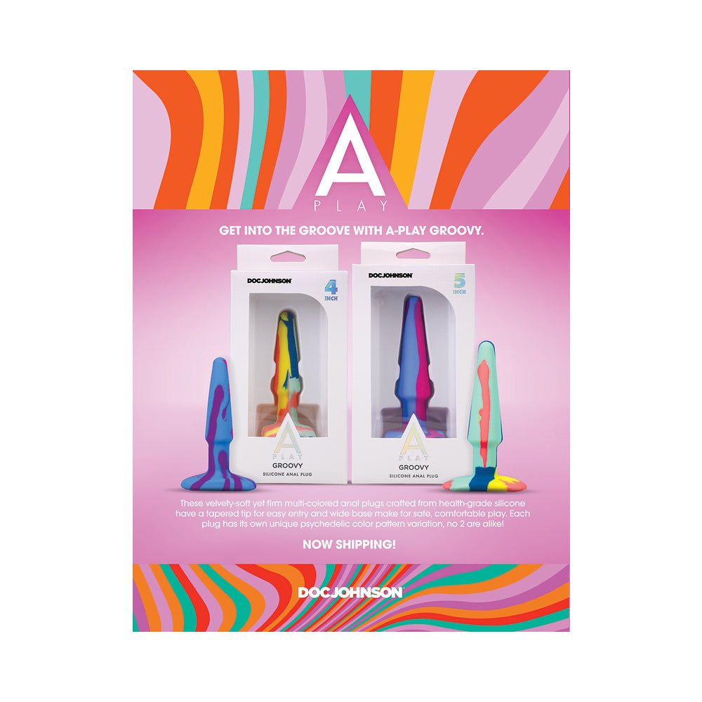 A-Play Groovy Silicone Anal Plug 4 in. Multi-Colored, Pink - Image 7