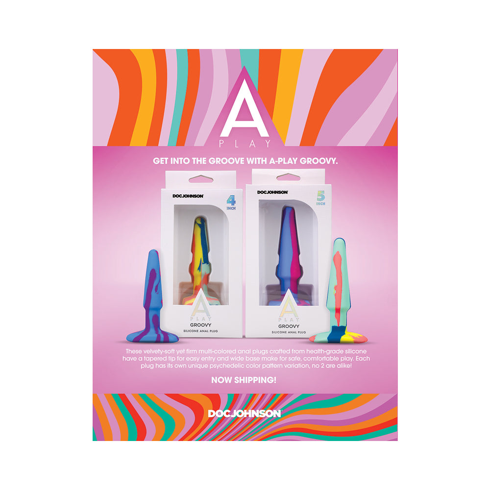 A-Play Groovy Silicone Anal Plug 5 in. Multi-Colored, Pink - Image 7