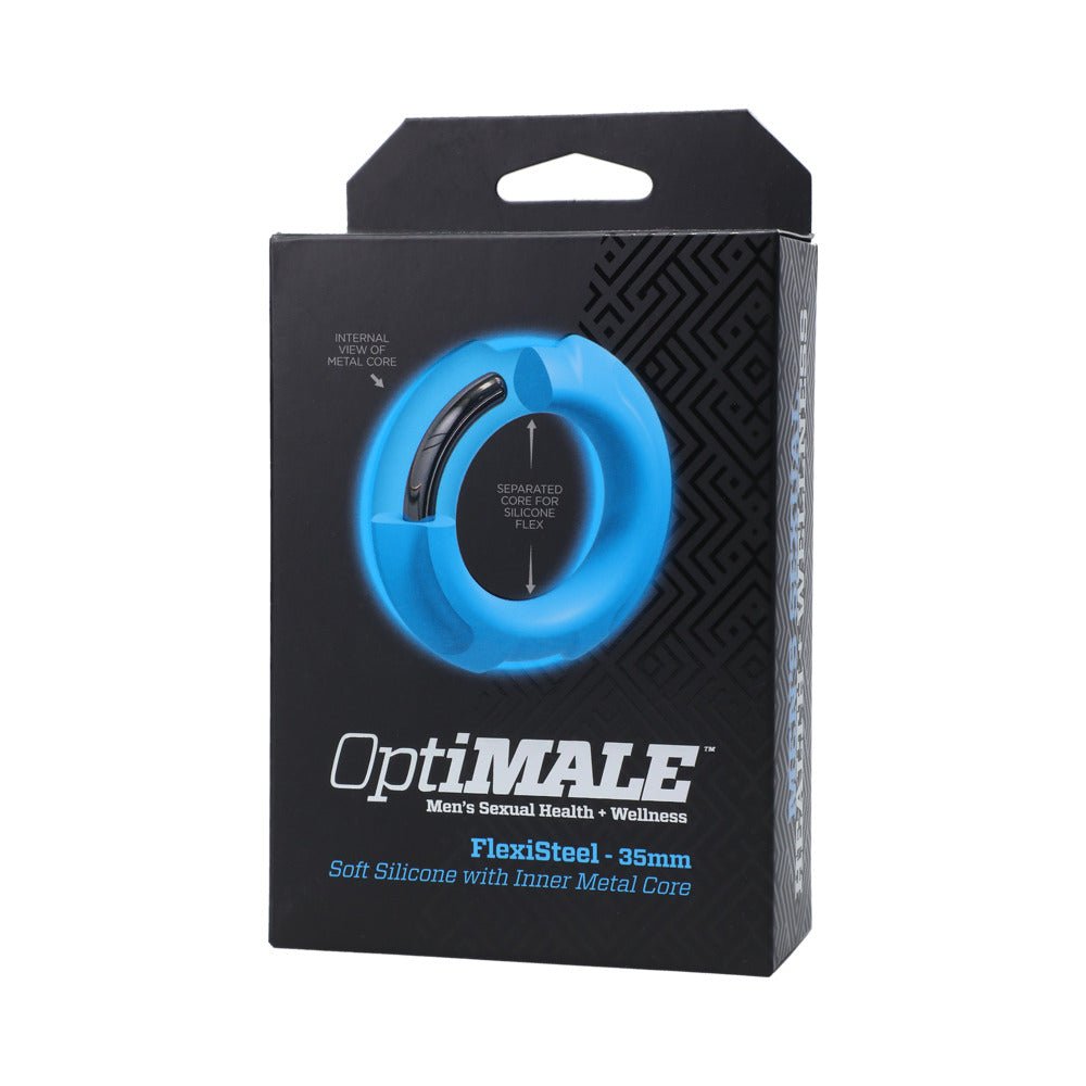 OptiMALE FlexiSteel Silicone, Metal Core Cock Ring 35 mm Blue - Image 6