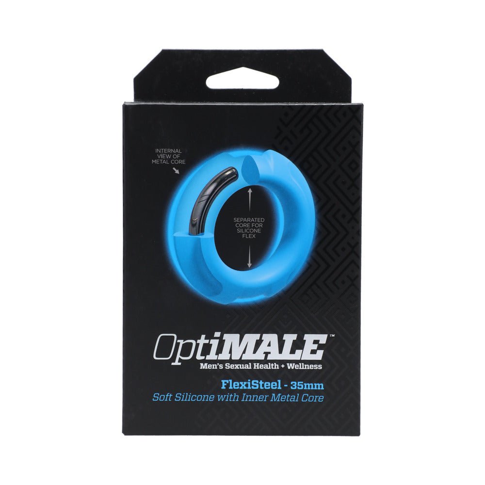 OptiMALE FlexiSteel Silicone, Metal Core Cock Ring 35 mm Blue - Image 7