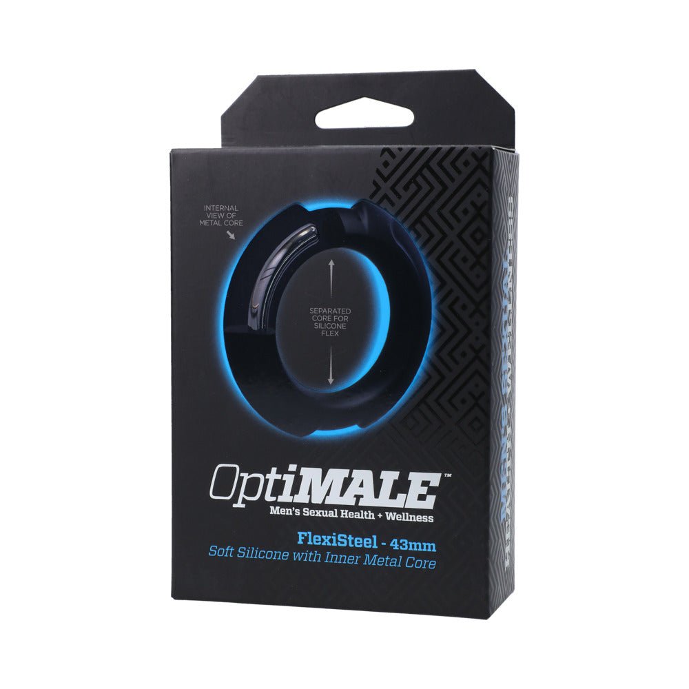 OptiMALE FlexiSteel Silicone, Metal Core Cock Ring 43 mm Black - Image 6
