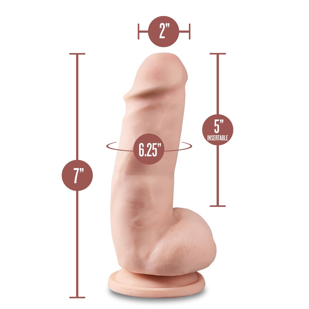 Dr. Skin Plus Girthy 7 in. Triple Density Posable Dildo with Balls Beige - Image 4