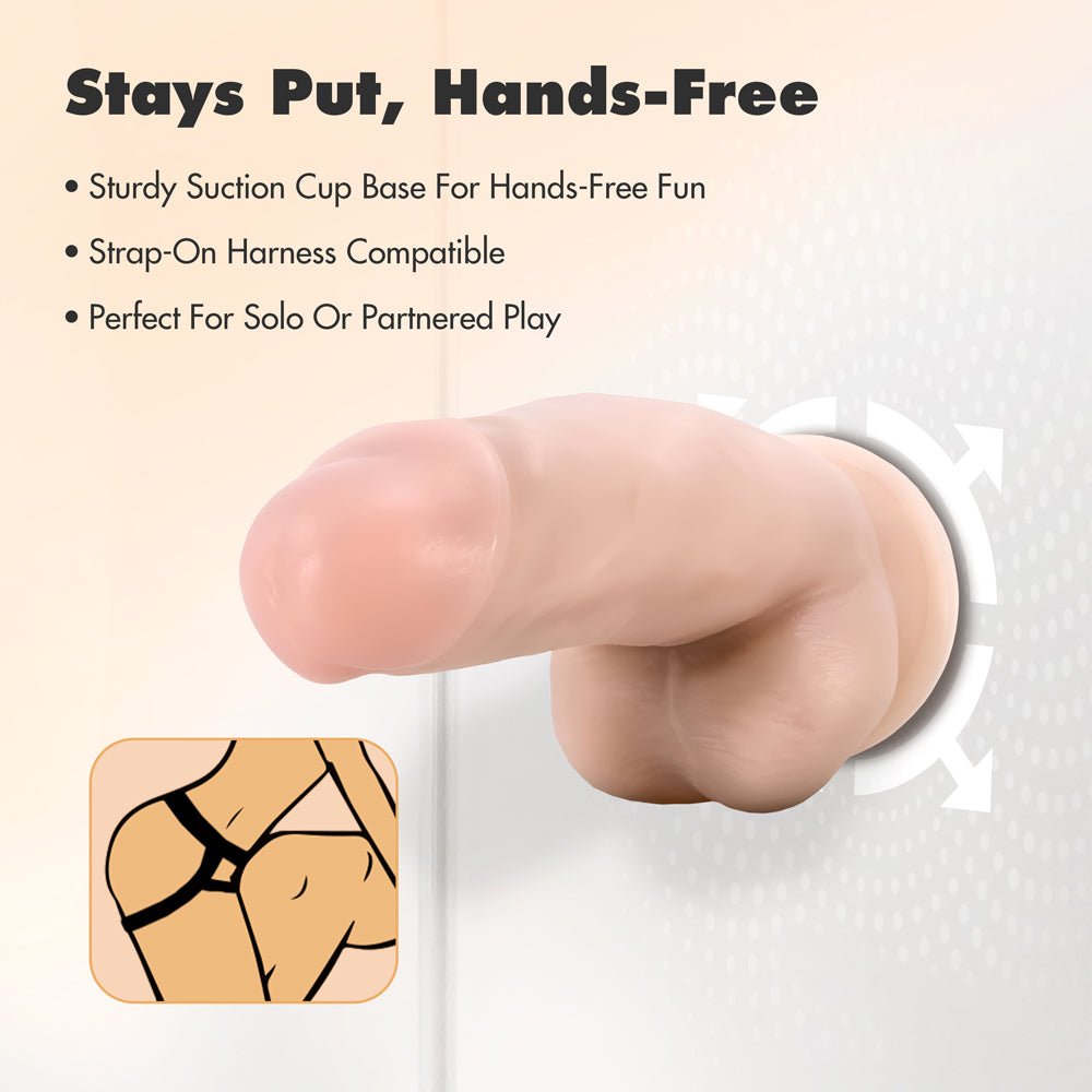 Dr. Skin Plus Girthy 7 in. Triple Density Posable Dildo with Balls Beige - Image 9