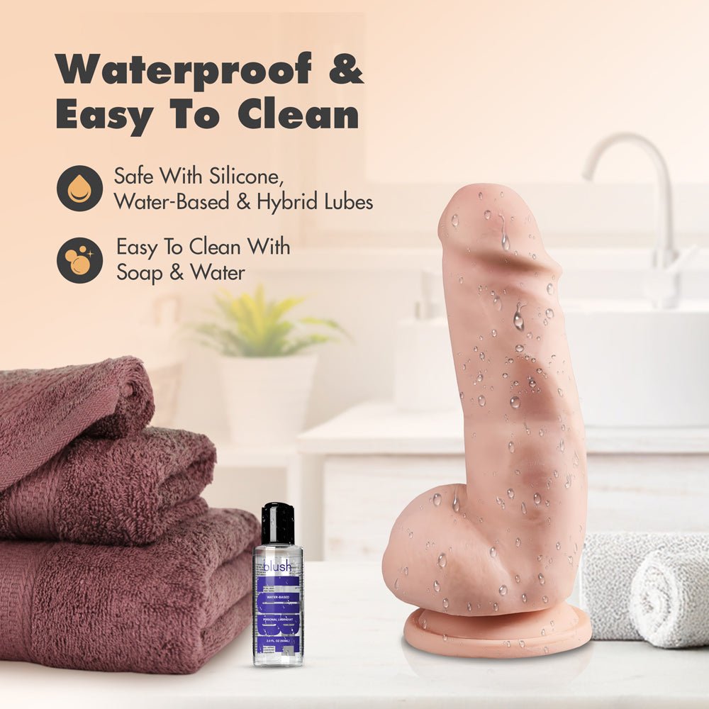 Dr. Skin Plus Girthy 7 in. Triple Density Posable Dildo with Balls Beige - Image 10