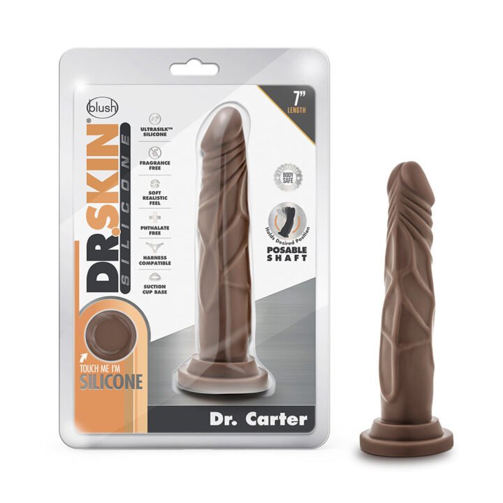 Dr. Skin Silicone Dr. Carter Realistic 7 in. Posable Dildo Brown