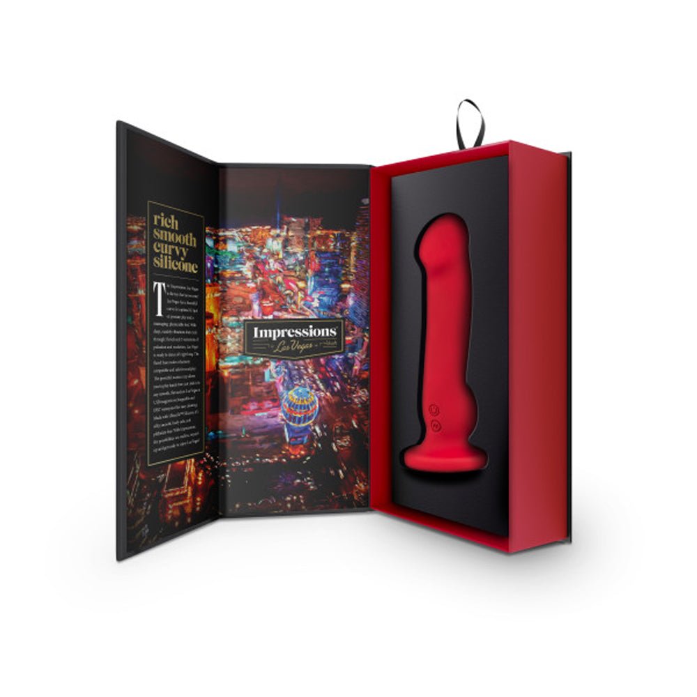 Impressions Las Vegas Rechargeable Silicone 8.25 in. Vibrating Dildo Crimson - Image 3