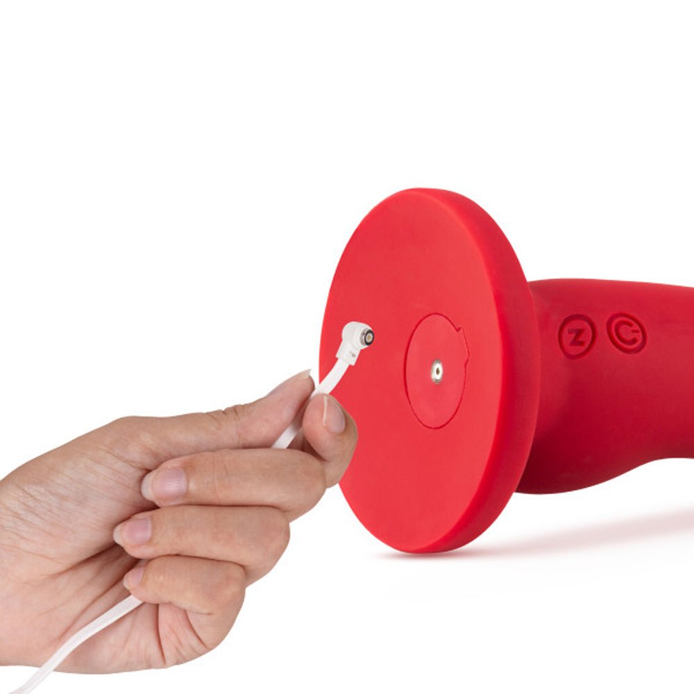 Impressions Las Vegas Rechargeable Silicone 8.25 in. Vibrating Dildo Crimson - Image 6