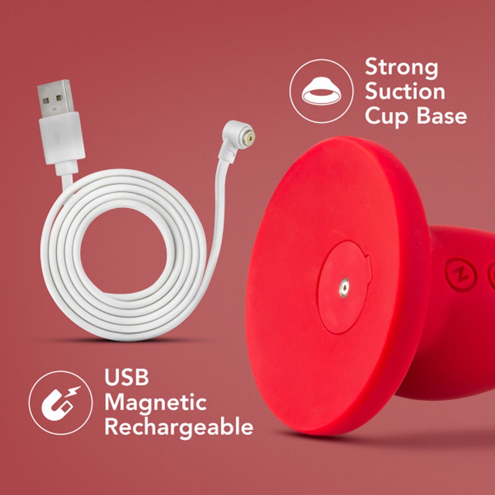 Impressions Las Vegas Rechargeable Silicone 8.25 in. Vibrating Dildo Crimson - Image 10