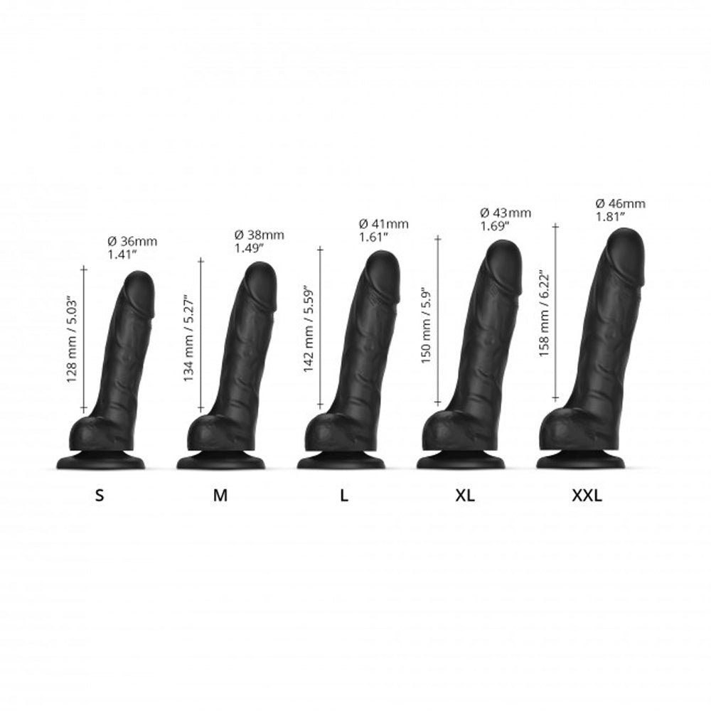 Strap-On-Me Realistic Collection Sliding Skin Dual-Density Silicone Dildo Black M - Image 4