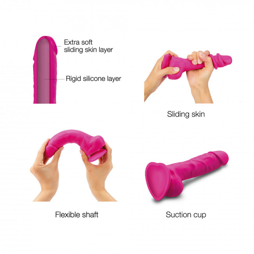Strap-On-Me Realistic Collection Sliding Skin Dual-Density Silicone Dildo Fuchsia L - Image 4