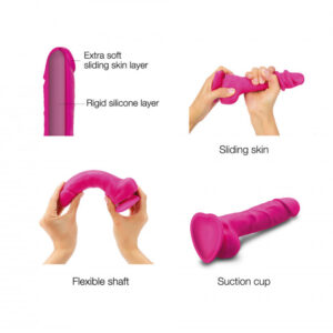 Strap-On-Me Realistic Collection Sliding Skin Dual-Density Silicone Dildo Fuchsia S - Image 4