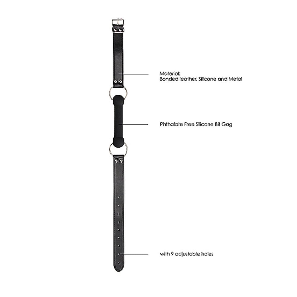 Ouch! Black & White Silicone Bit Gag With Adjustable Bonded Leather Straps Black - Image 5