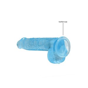 RealRock Crystal Clear Realistic 6 in. Dildo With Balls and Suction Cup Blue - Image 4