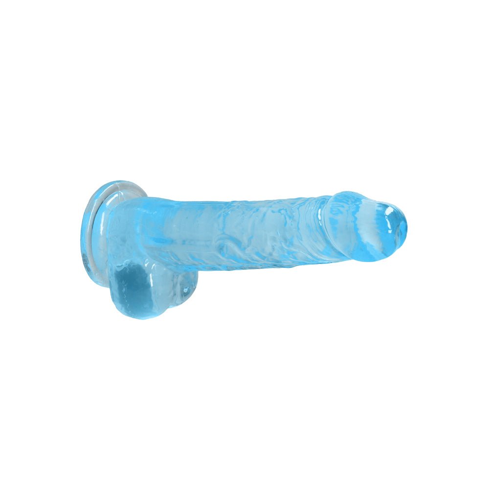 RealRock Crystal Clear Realistic 8 in. Dildo With Balls and Suction Cup Blue - Image 3