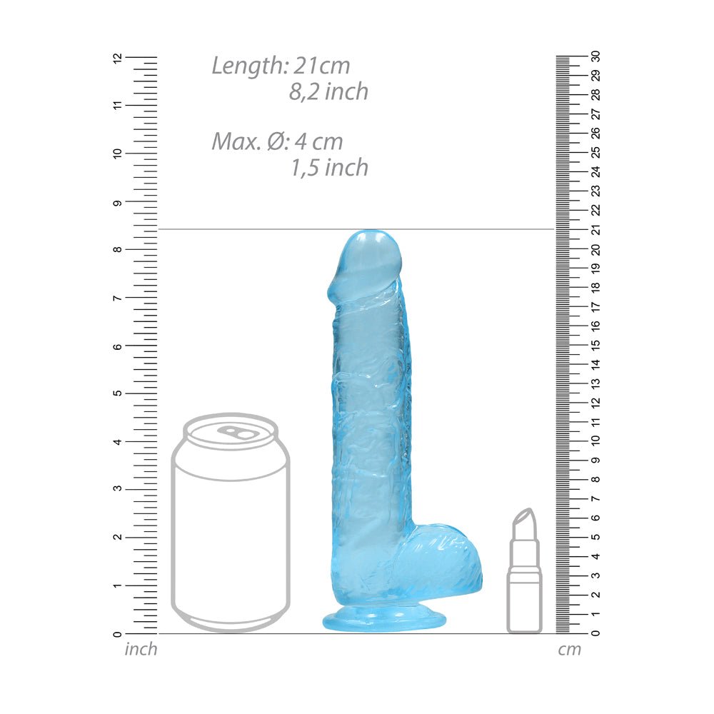 RealRock Crystal Clear Realistic 8 in. Dildo With Balls and Suction Cup Blue - Image 7