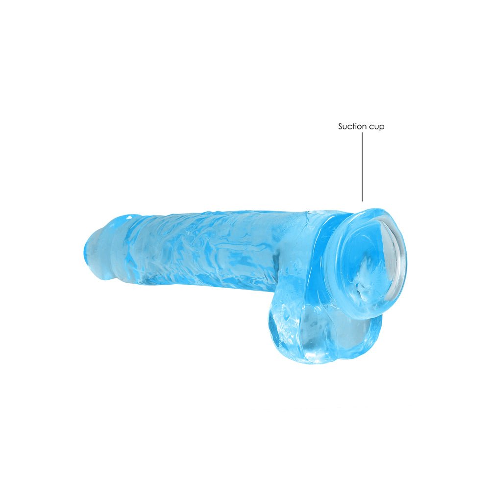 RealRock Crystal Clear Realistic 9 in. Dildo With Balls and Suction Cup Blue - Image 5