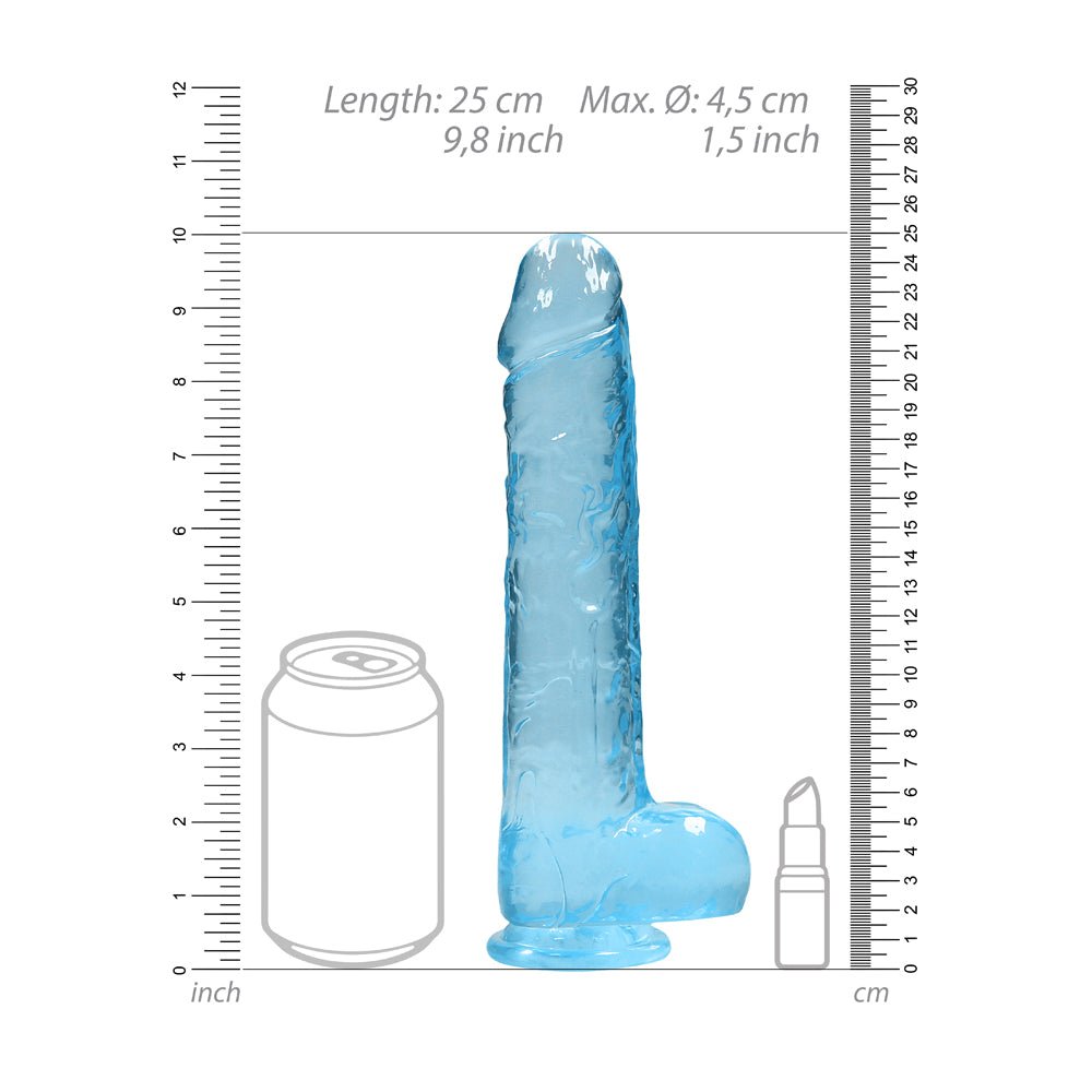 RealRock Crystal Clear Realistic 9 in. Dildo With Balls and Suction Cup Blue - Image 7