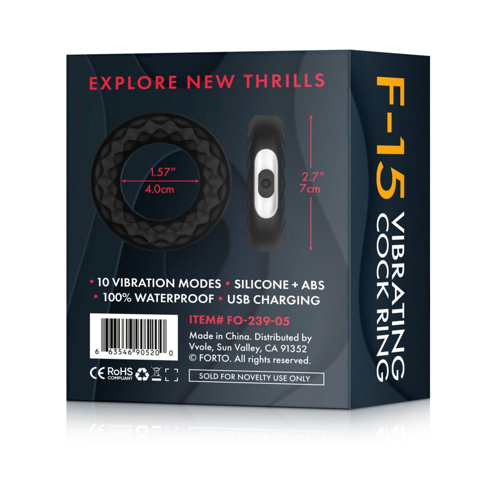 Forto F-15 Rechargeable Silicone Vibrating Cockring Black - Image 7