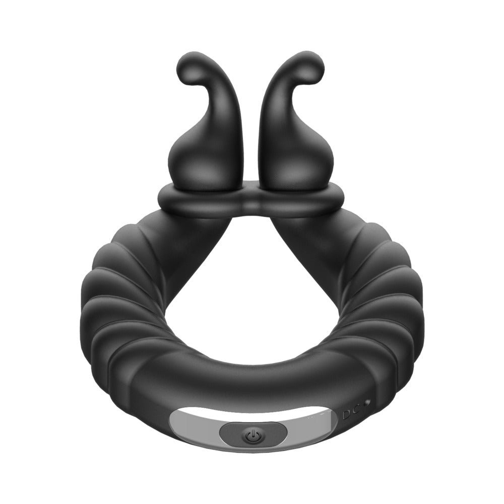 Forto F-24 Rechargeable Silicone Textured Vibrating Cockring Black - Image 3