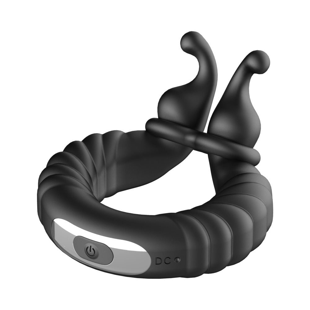 Forto F-24 Rechargeable Silicone Textured Vibrating Cockring Black - Image 4