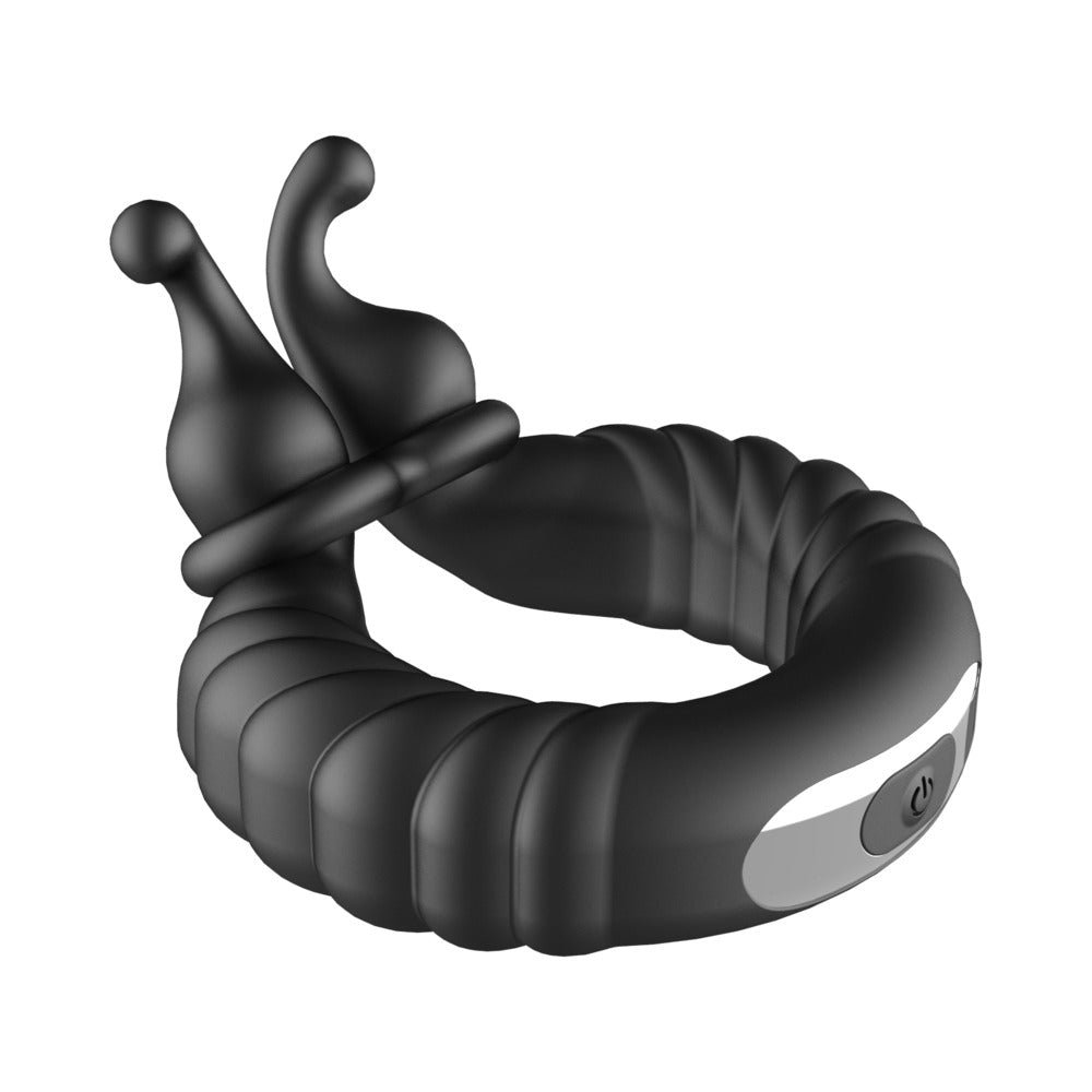 Forto F-24 Rechargeable Silicone Textured Vibrating Cockring Black - Image 5