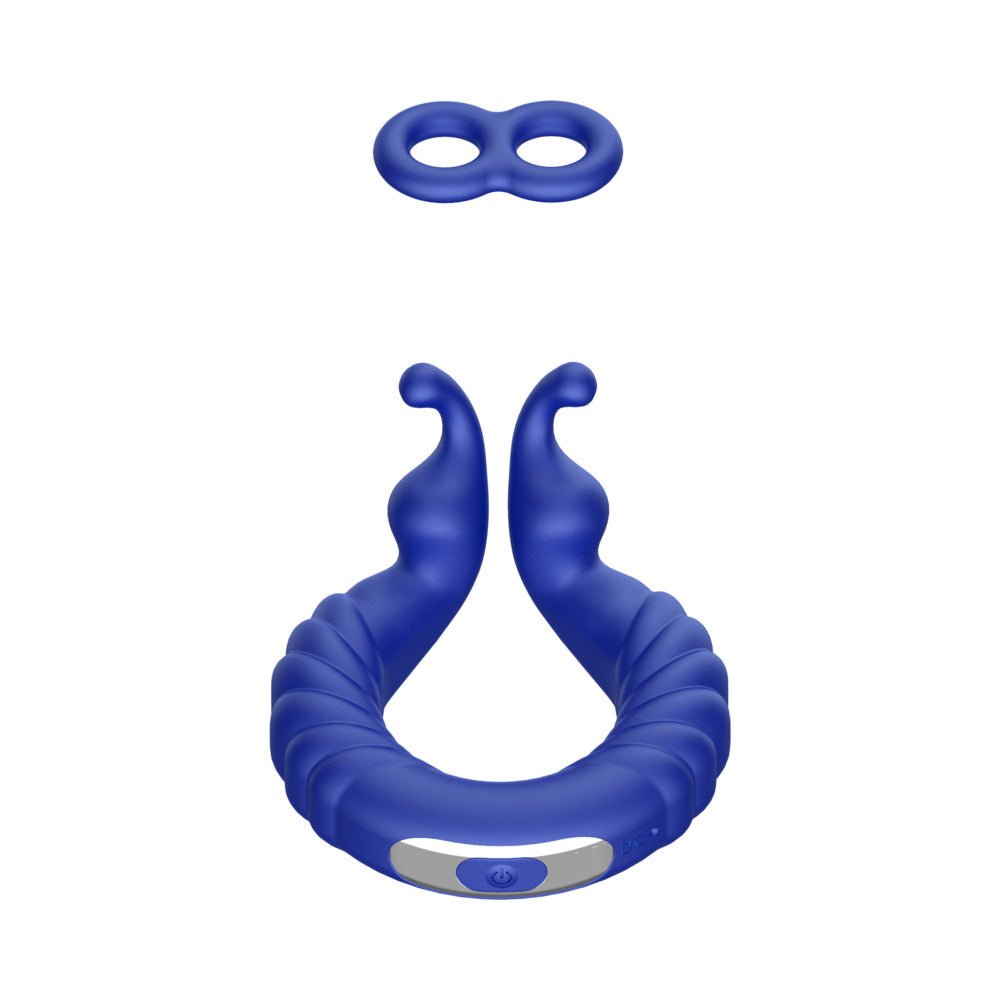 Forto F-24 Rechargeable Silicone Textured Vibrating Cockring Blue - Image 2