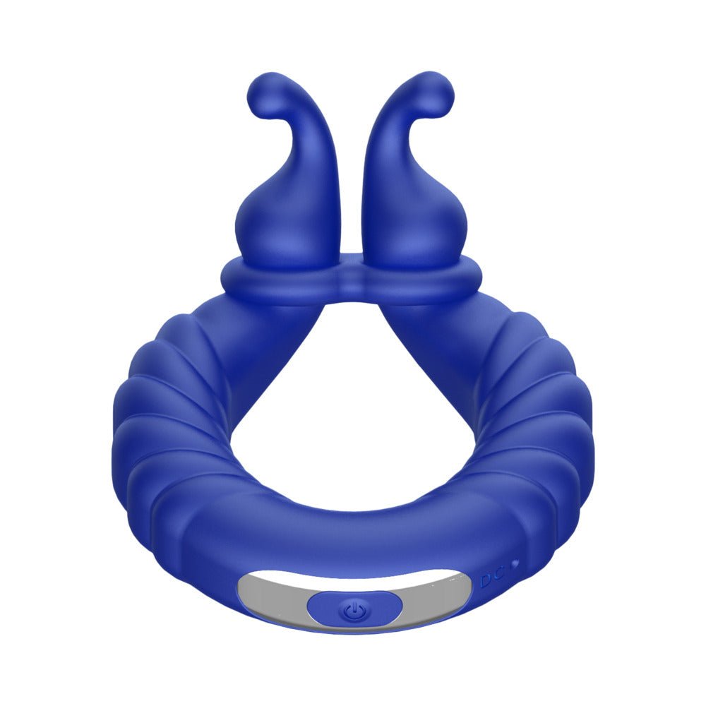 Forto F-24 Rechargeable Silicone Textured Vibrating Cockring Blue - Image 3