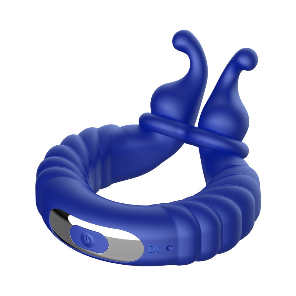 Forto F-24 Rechargeable Silicone Textured Vibrating Cockring Blue - Image 4