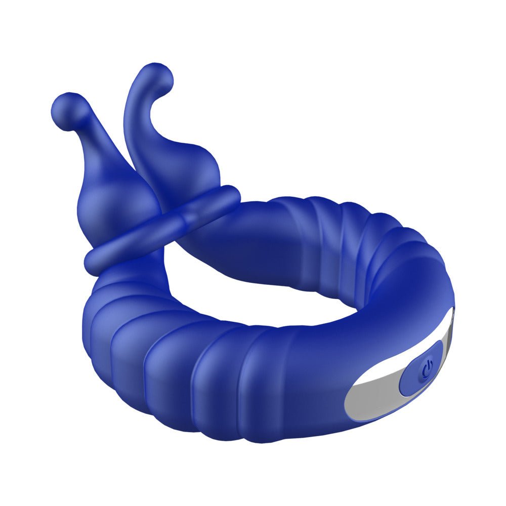 Forto F-24 Rechargeable Silicone Textured Vibrating Cockring Blue - Image 5