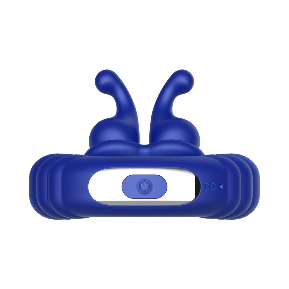 Forto F-24 Rechargeable Silicone Textured Vibrating Cockring Blue - Image 6
