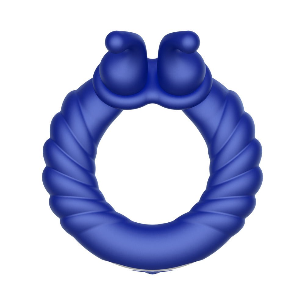 Forto F-24 Rechargeable Silicone Textured Vibrating Cockring Blue - Image 8
