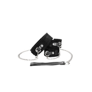 Alternative view of Ouch! Black & White Adjustable Velcro Collar With Leash & Wrist Cuffs Black