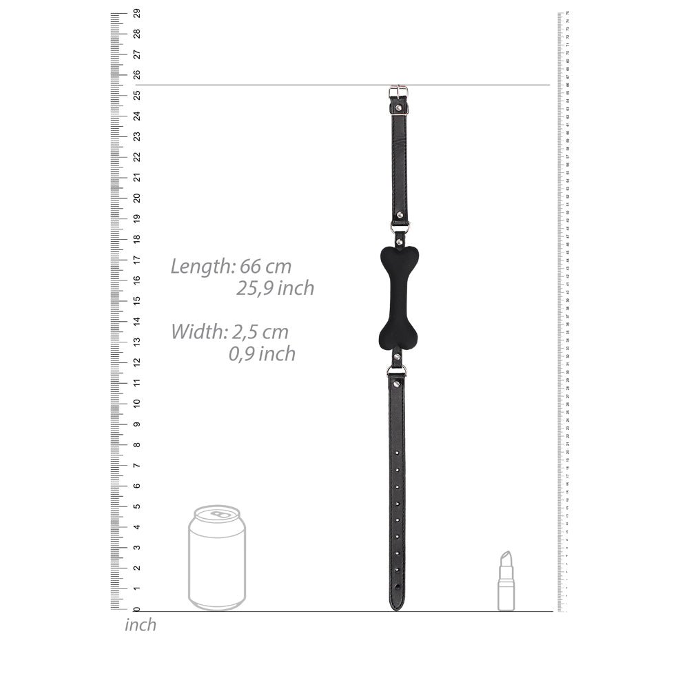 Ouch! Black & White Silicone Bone Gag With Adjustable Bonded Leather Straps Black - Image 6