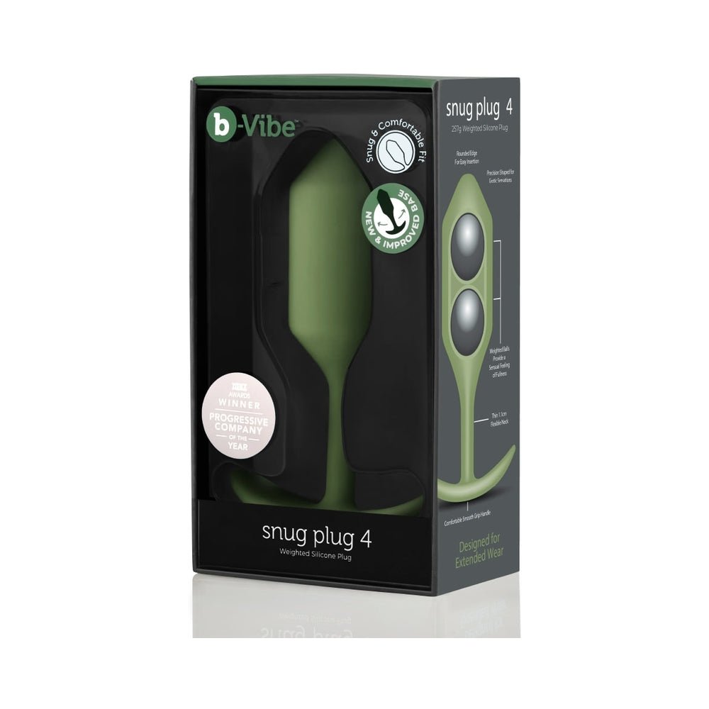 b-Vibe Snug Plug 4 Weighted Silicone Anal Plug Army - Image 2