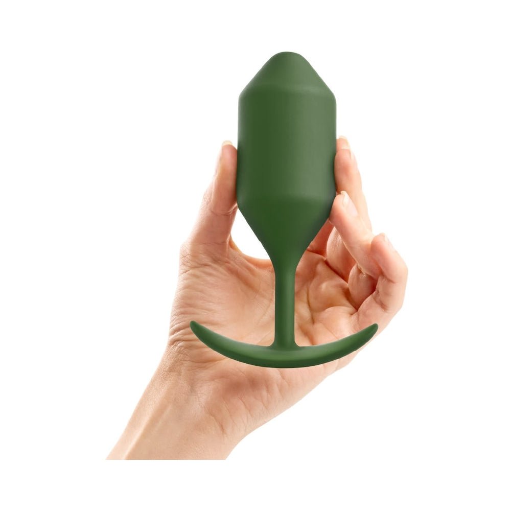 b-Vibe Snug Plug 4 Weighted Silicone Anal Plug Army - Image 6
