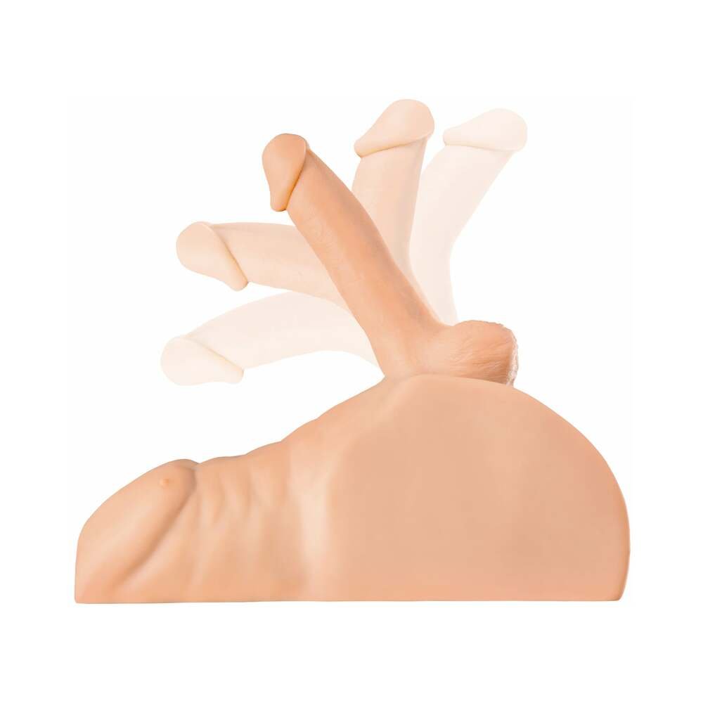 PDX Plus Perfect Ride Anal Masturbator With 6 in. Posable Dildo Beige - Image 2