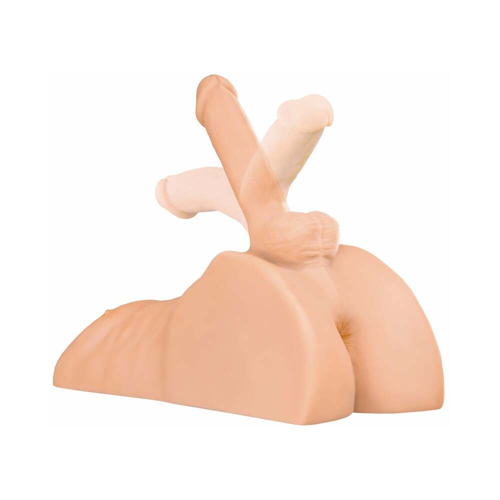 PDX Plus Perfect Ride Anal Masturbator With 6 in. Posable Dildo Beige - Image 4