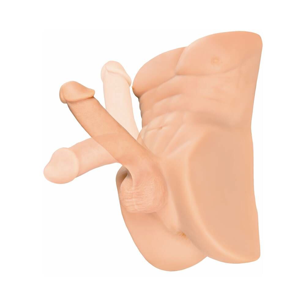 PDX Plus Perfect Ride Anal Masturbator With 6 in. Posable Dildo Beige - Image 5