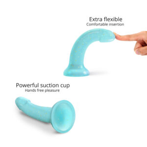 Love to Love Dildolls Nightfall 6 in. Silicone Dildo with Gold Star Glitter Blue - Image 4