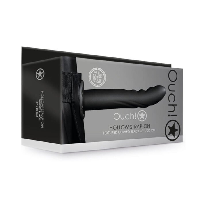 Ouch! Textured Curved 8 in. Hollow Strap-On Black