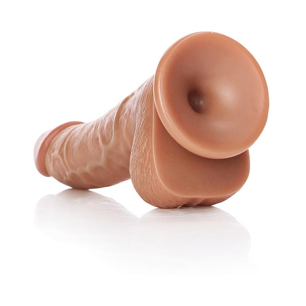 RealRock Realistic 6 in. Curved Dildo With Balls and Suction Cup Tan - Image 5