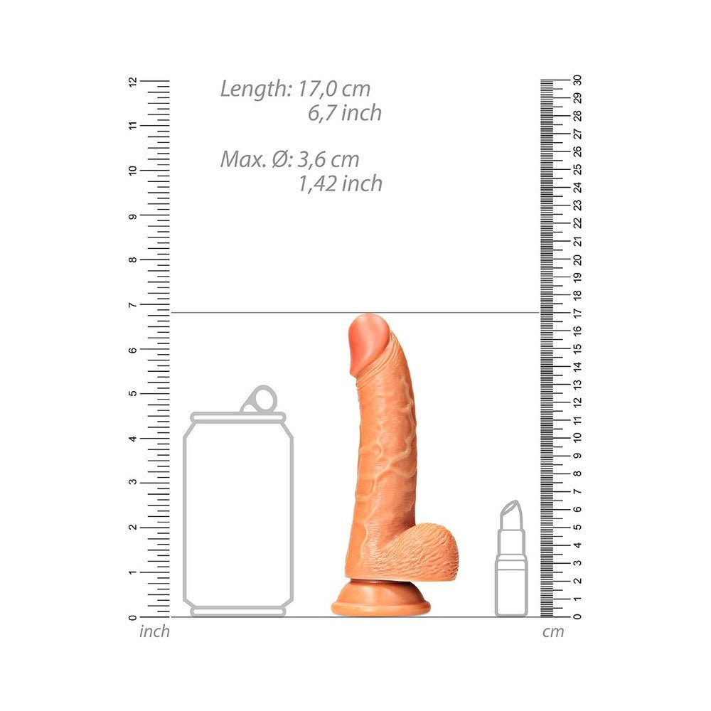 RealRock Realistic 6 in. Curved Dildo With Balls and Suction Cup Tan - Image 6
