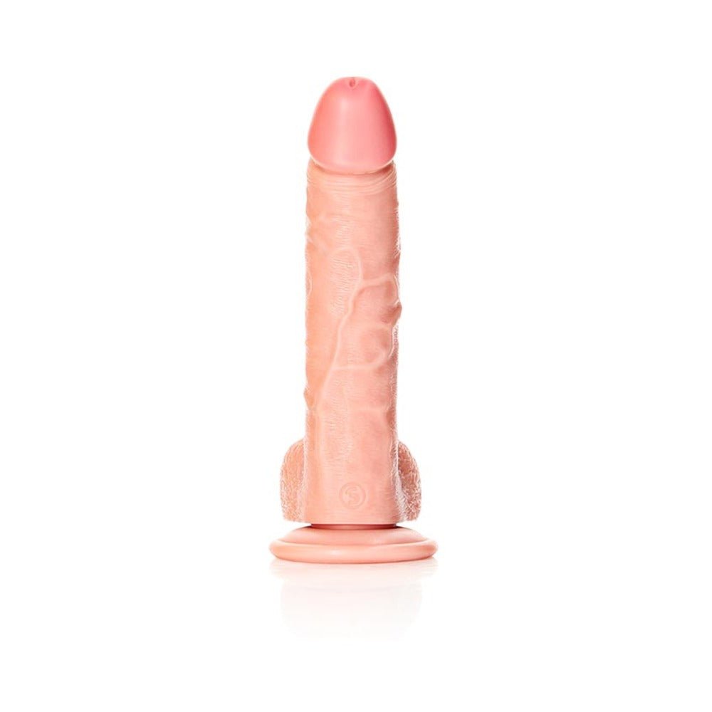 RealRock Realistic 8 in. Curved Dildo With Balls and Suction Cup Beige - Image 4